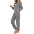 thumbnail image 3 of Women Hooded Zip‑Up One Piece Jumpsuit Sevevn Long Sleeve Jogger Loungewear Onesie With Side Pockets, Varied Solid Color Selections For Sleeping Relaxing At Home And Light Casual Errands, 3 of 8