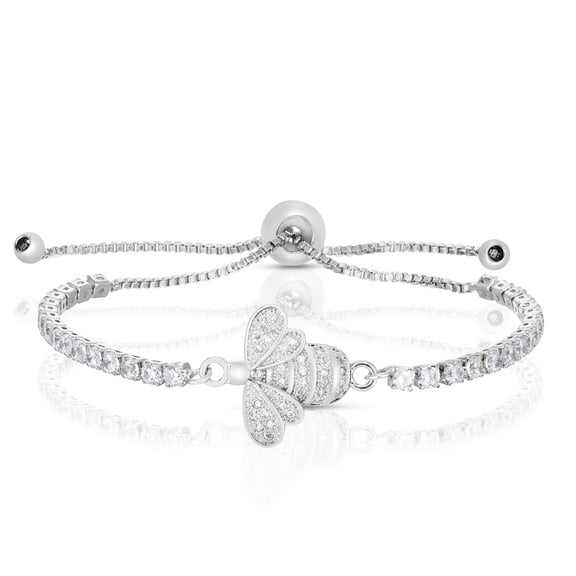 Silver Plated Cubic Zirconia Bee Adjustable Bracelet