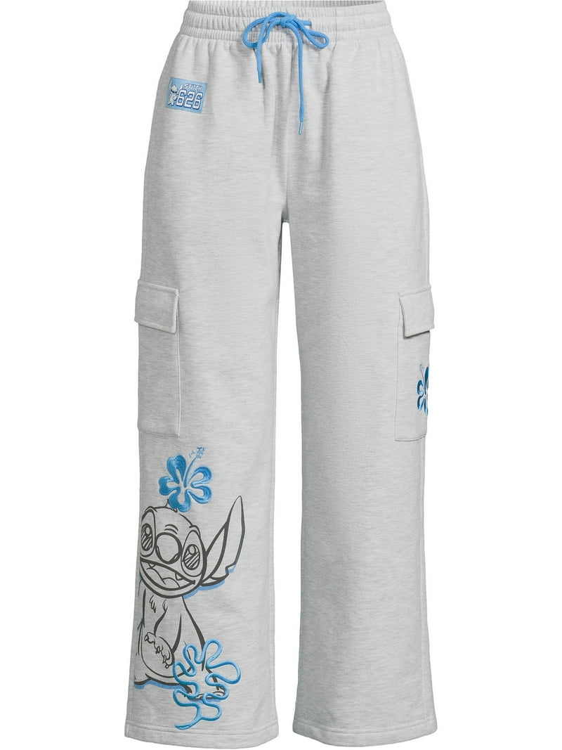 Disney Stitch Women's Cargo Joggers - Relaxed Fit, Cotton Blend