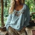 thumbnail image 2 of Women Boho Floral Shirts V Neck Long Sleeve Button Down Casual Loose Top, 2 of 4