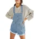 thumbnail image 2 of Monos de mujer, monos de mezclilla lavados, monos de una pieza, pantalones cortos sólidos, bolsillos empalmados, estilo urbano, sin espalda, botones sueltos, 2 of 4