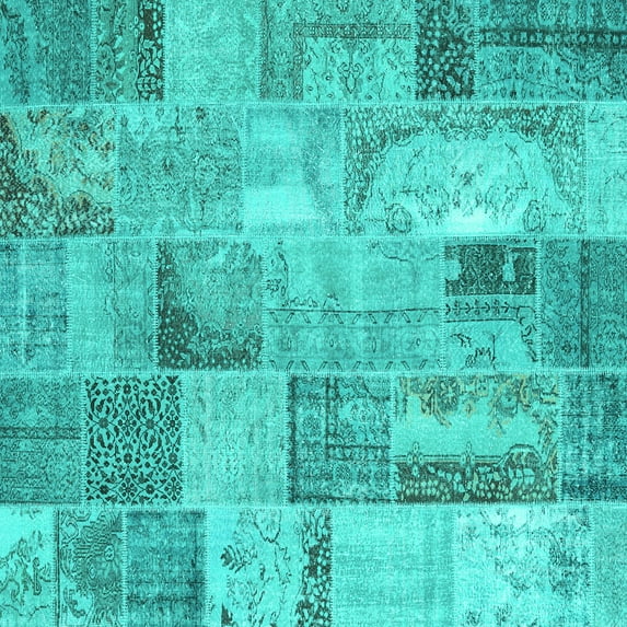 Ahgly Company Machine Washable Indoor Square Patchwork Turquoise Blue Transitional Area Rugs, 3' Square