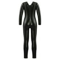 thumbnail image 3 of YONGHS Kids Girls Glossy Metallic Unitard Long Sleeve Bodysuit Ballet Dance Gymnastic Jumpsuit Black 12, 3 of 5