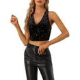 thumbnail image 1 of INSPIRE CHIC Haut Court en Velours Sans Manches Dos Croisé pour Femme TG Noir, 1 of 5