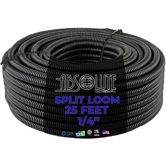 Absolute SLT14-25 25' 1/4" 5mm split wire loom conduit polyethylene corrugated tubing sleeve tube
