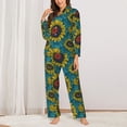 thumbnail image 2 of Fuzoiu Sunflowers Print Women's Long-Sleeved Pajama,Lounge Button Down Nightwear,Womens Notch Collar Pajama Set-Medium, 2 of 7