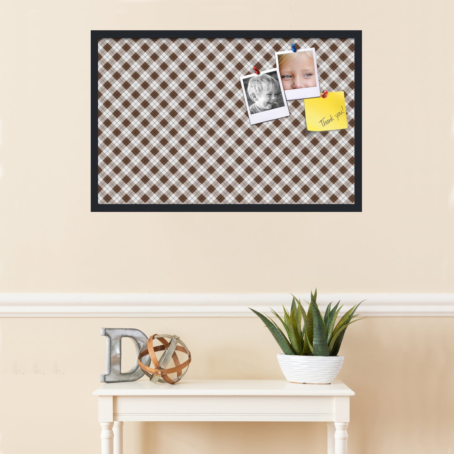 PinPix ArtToFrames 32x20 Custom Cork Bulletin Board Argyle Brown   Poster Board Has a Fabric Style Canvas Finish, Framed in Satin Black (PinPix-631)