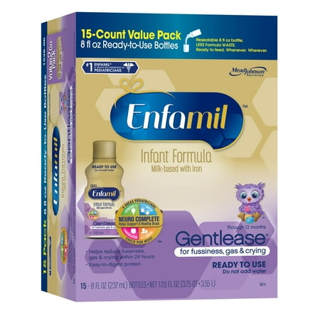 Enfamil Gentlease Baby Formula (Pack of 15) Ready to Use, 8 fl oz Bottles,