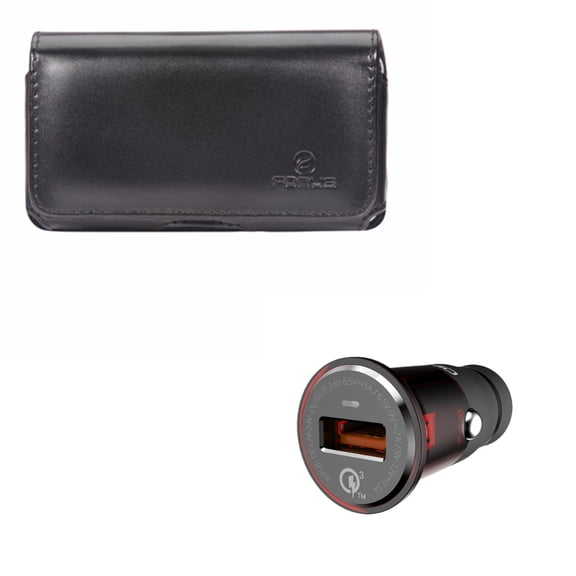 Compatible with Galaxy S10 - Black Horizontal Leather Case w Adaptive Fast 24W USB Car Charger L8R for Samsung Galaxy S10