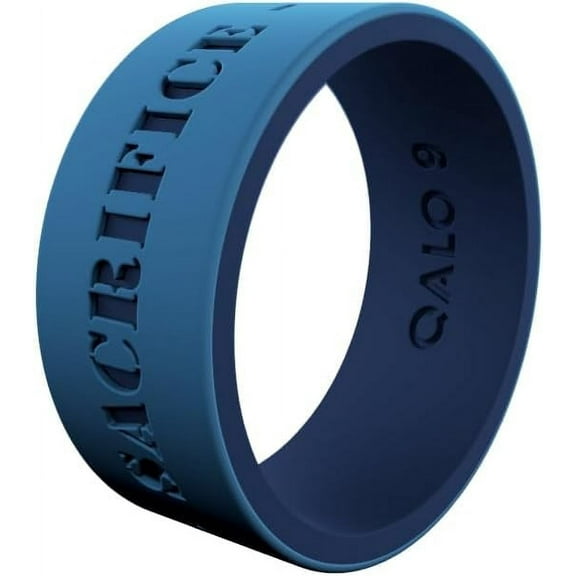 QALO Men's Rubber Silicone Ring, Folds of Honor Mantra Strata, Silicone Rubber Wedding Band, Breathable, Durable Rubber Wedding Ring for Men, 9mm Wide 1.85mm Thick, Blue, Size 11
