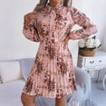 thumbnail image 5 of WTOBBY Women's Casual Elegant Flower Print Long Sleeve Tie Waist Pleated Skirt Dress Adjustable Belt for Custom Fit Chiffon-Like Fabric for Graceful Drape Perfect Garden Party ,Pink XL, 5 of 5