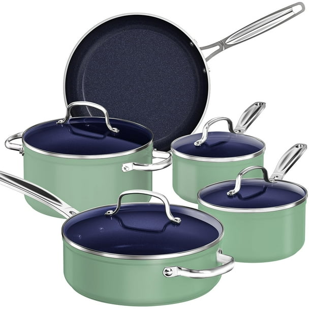 Nuwave Juego de utensilios de cocina de 9 piezas con revestimiento antiadherente de cerámica azul Duralon saludable, resistente a los arañazos con infusión de diamante, sin PFAS, apto para horno, list