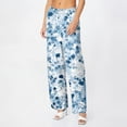 thumbnail image 4 of WTOBBY Women's Pleated Flowy Wide Leg Beach Pants - Crinkle Fabric Summer Trousers with Elastic Waist & Versatile Styling for Resort Wear,Blue L, 4 of 5
