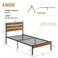 thumbnail image 3 of VECELO Twin Bed Frame with Wooden Headboard, Rustic Industrial Platform Bed and Strong Metal Slats, No Box Spring Needed, Brown, 3 of 12