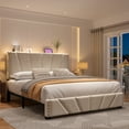 thumbnail image 5 of EnHomee Full Bed Frame with Adjustable Headboard Upholstered Full Size Platform Bed Frame with LED Lights & Charge Station ,Beige, No Box Spring Needed, Noise Free, 5 of 10