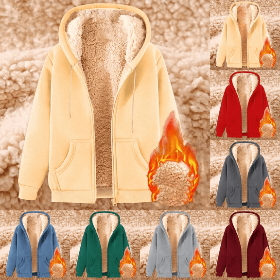 Jsaierl Sherpa Fleece Lined Sweatshirt Jacket for Women Zip Up Hoodies Long Sleeve Warm Hooded Winter Coats with Pockets