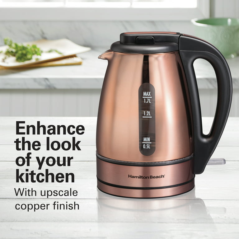 Hamilton Beach Glass 1.7 Liter Electric Kettle, Copper, Glass and