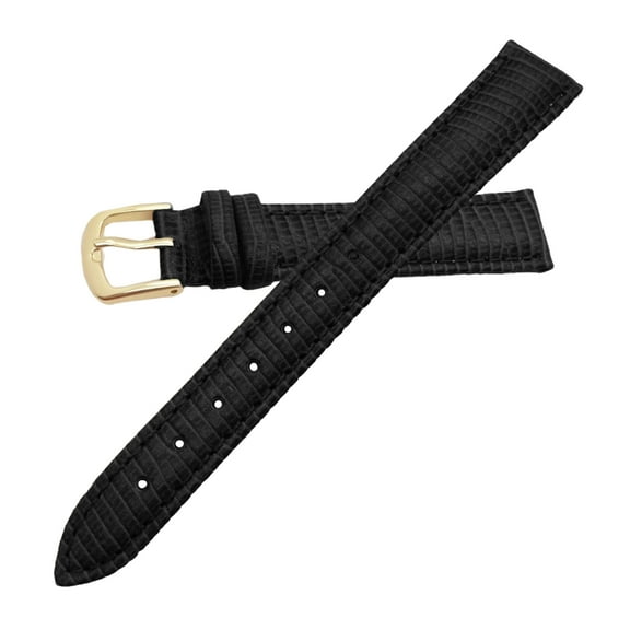 Hadley Roma LS716 10mm Regular Black Lizard Grain Stitched Ladies Watch Band