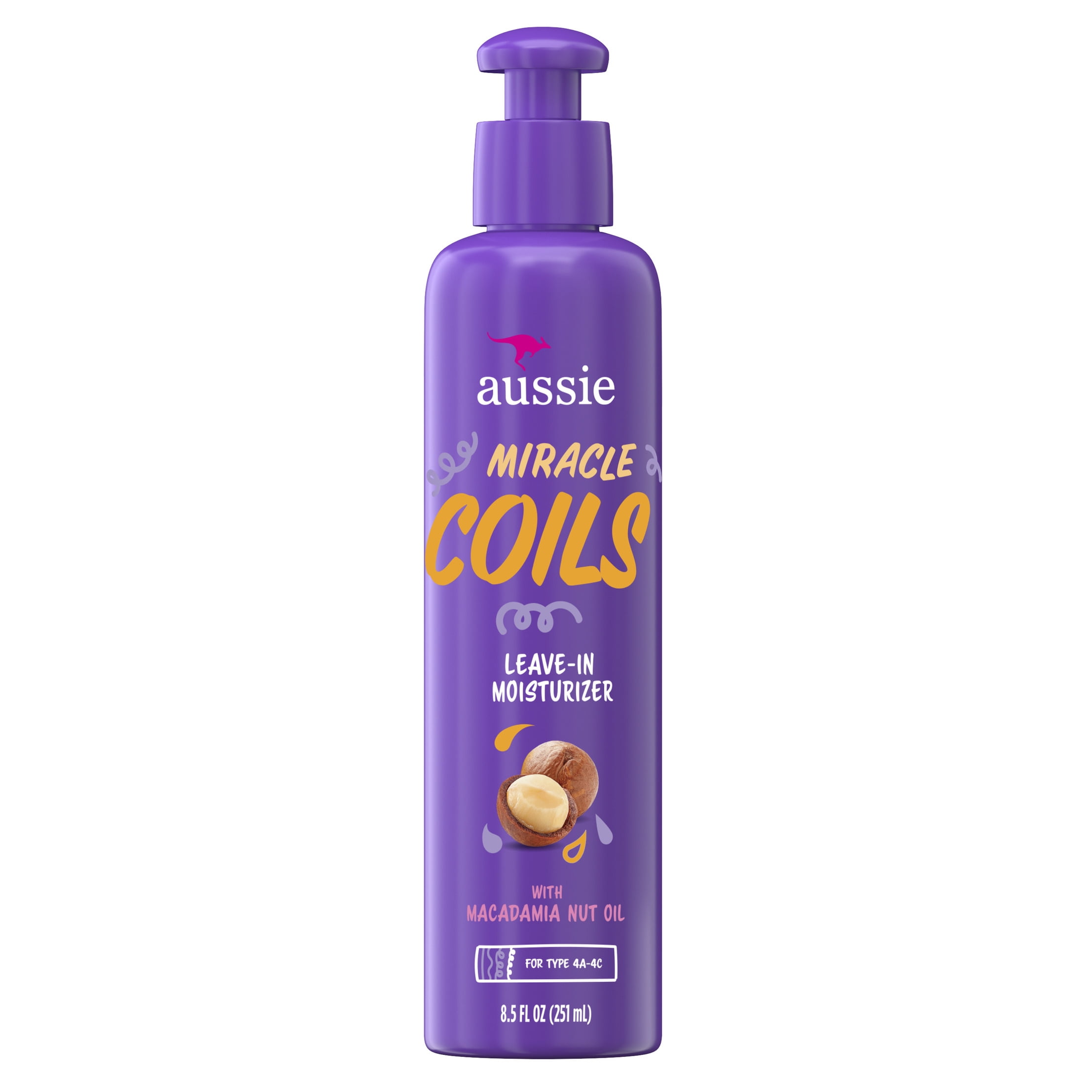 Aussie Miracle Coils Leave-in Moisturizer with Macadamia Nut Oil, Sulfate Free, Coily Hair 8.5 fl oz