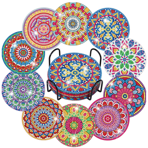 10 Pcs Diamond Art Painting Coasters with Holder, DIY Mandala Coasters Diamond art Painting Kits for Beginners, Adults & Teens Art Craft Supplies