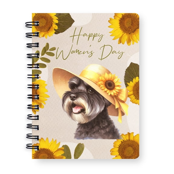 Happy Women's Day Schnauzer Sunflower Vintage Proud Mom Spiral Bound Journal Miniature Schnauzer Dog Lover 5x7in Spiral Notebook - 02030