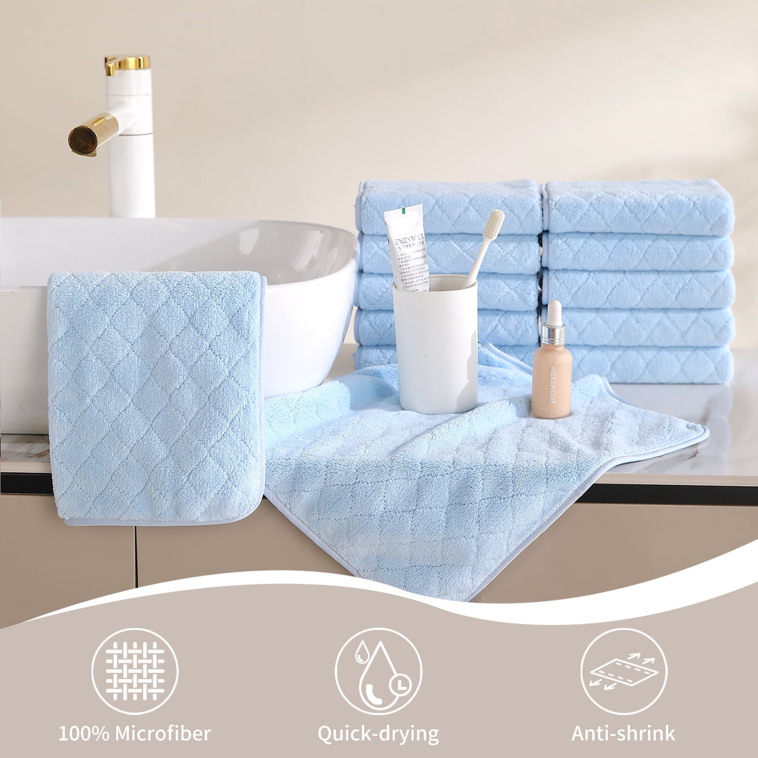 Jessy Home 24 Pack Blue Washcloths for Bathroom 13x13 Inch Ultra Soft Hand Face Towels