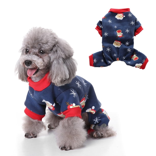 Pijamas navideños para perros, ropa para mascotas, disfraces navideños para perros, monos para cachorros (azul marino)