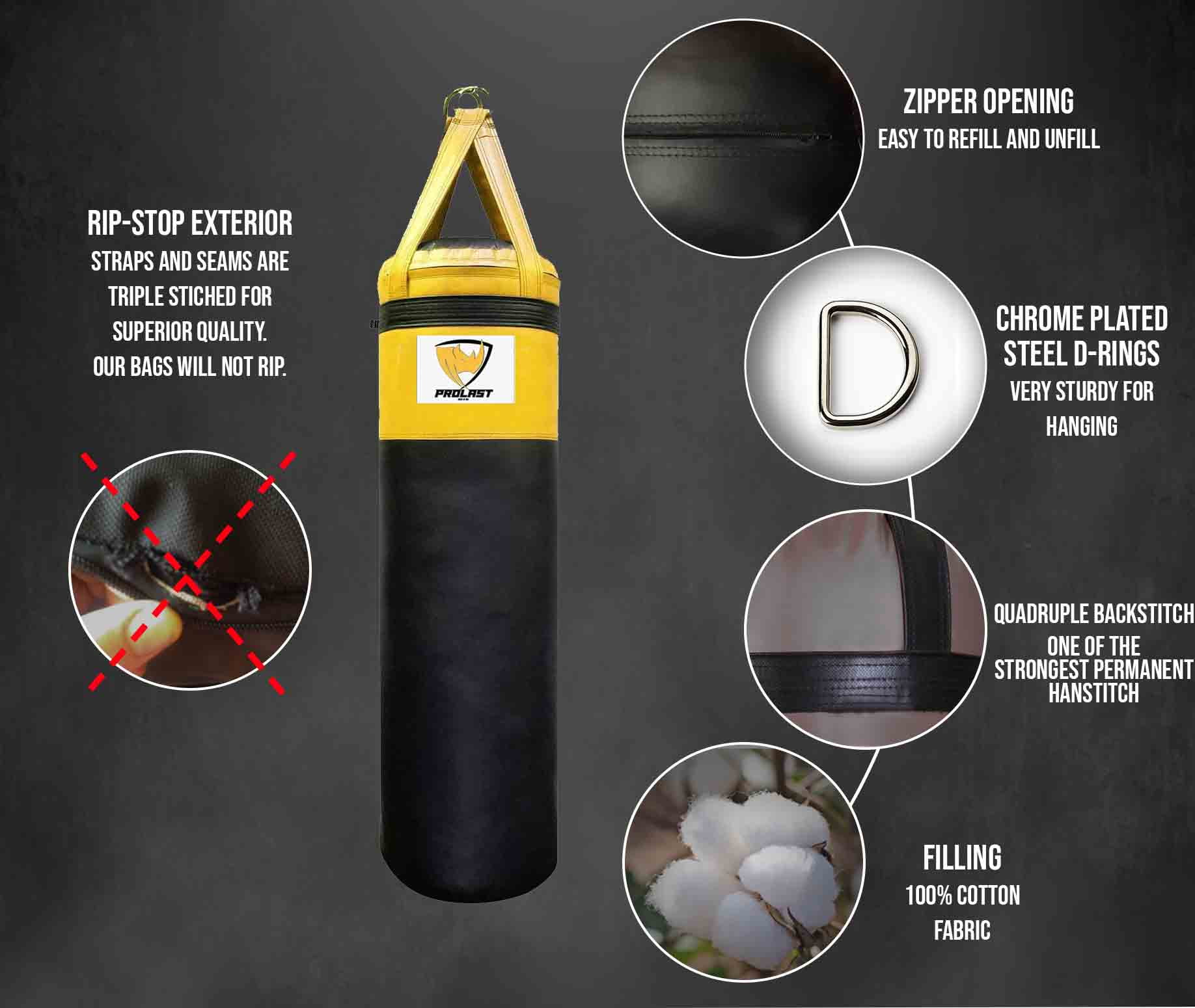 PROLAST Heavy Punching Bag 4 FT 80 LB - Banana Bag Great for Kickboxing, MMA and Muay Thai. Two-Toned ( Black and Yellow )
