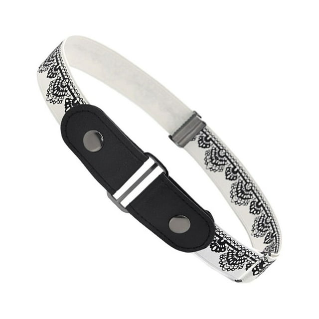 Maoww Ceinture Sans Boucle Invisible Alliage à la Mode Durable Pratique Élastique Unisexe Homme Multicolore Accessoire DIY Jeans Bande Imprimé Blanc