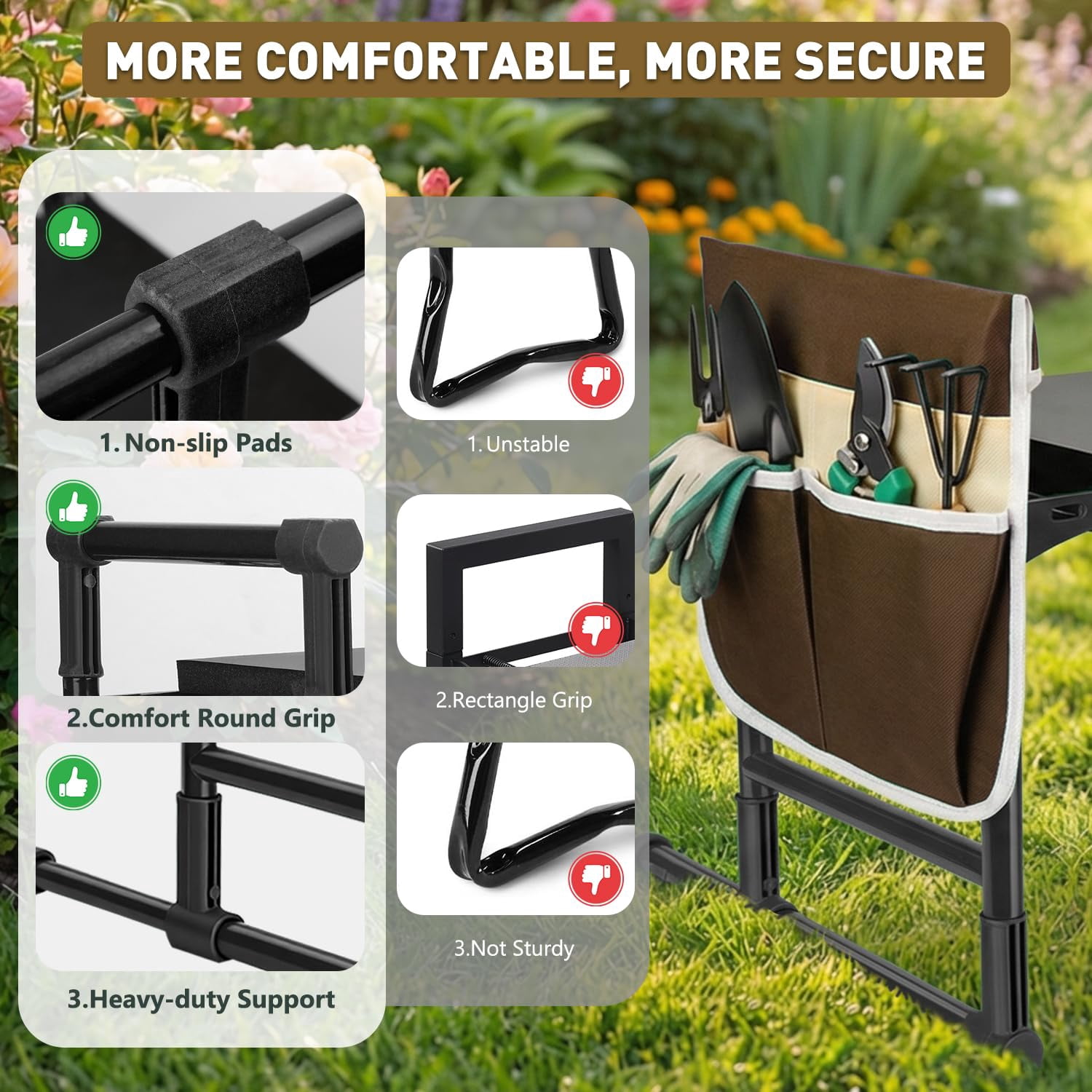 Garden Kneeler and Seat for Seniors – Heavy Duty Anti-Tip Gardening Stool with Widened Thick Soft Kneeling Pad, Foldable Garden Bench with Sturdy Handles, Gardening Gifts for Women Men Mom (Green)