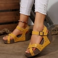 thumbnail image 3 of Mepaouo Women's Wedge Sandals Comfortable Open Toe Platform Dressy Cork Summer Dress Shoes Yellow 9, 3 of 7