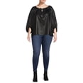 thumbnail image 2 of Terra & Sky Women's Plus Size Vegan Leather Long Sleeve Drawstring Scrunch Top, 2 of 5