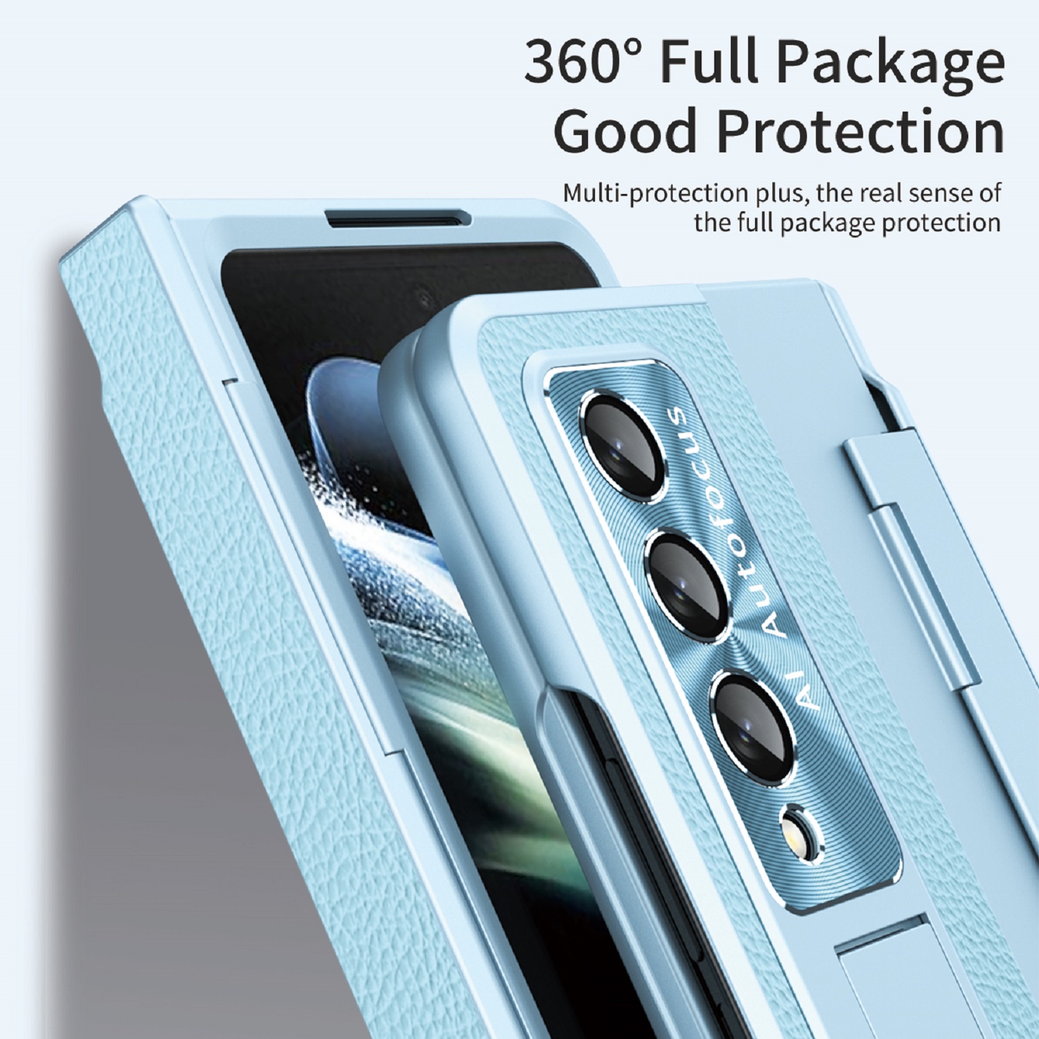 ELEHOLD Luxury Case for Samsung Galaxy Z Fold 3 Rugged PC Shell with Built-in Hidden Kickstand Hinge Protection Support Wireless Charging  Shockproof Protective Case,Blue