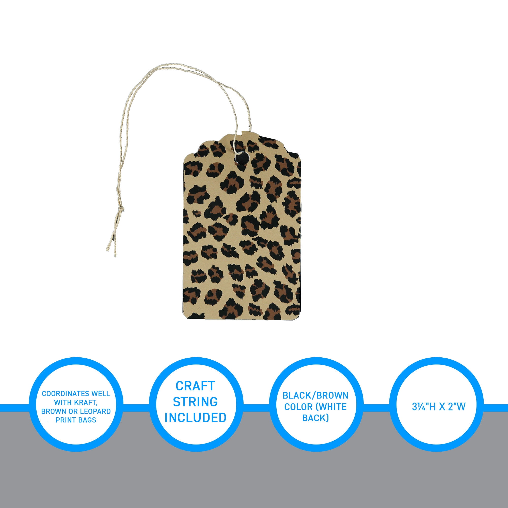 SSWBasics Large Brown Leopard Scalloped Clothing Tags - Strung Hang Tags for Clothes with Tags - 3¼”H x 2”W - Pack of 500