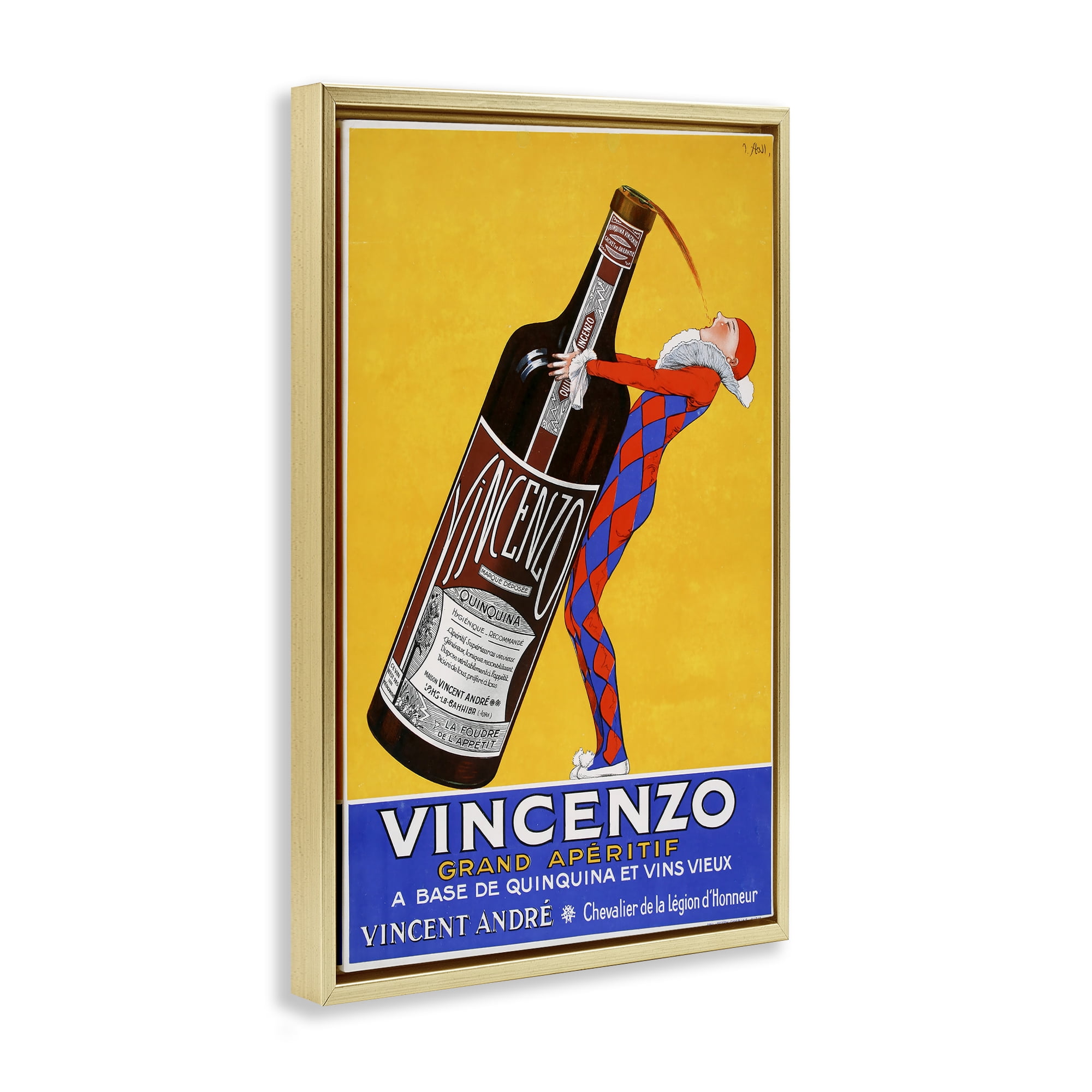 Stupell Industries Vincenzo Vintage Wine Gold Framed Floater Canvas Wall Art, design by Vintage Posters