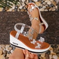 thumbnail image 5 of Dakaela Women's High Heel Wedge Sandals Butterfly Rhinestones Platform Cute Slides Elastic Ankle Strap Boho Summer Beach Shoes Size 6-9 Silver, 5 of 8