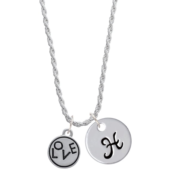 Delight Jewelry Silvertone Love in Circle Silvertone Script Initial Disc - H - Charm Necklace, 20"+3"