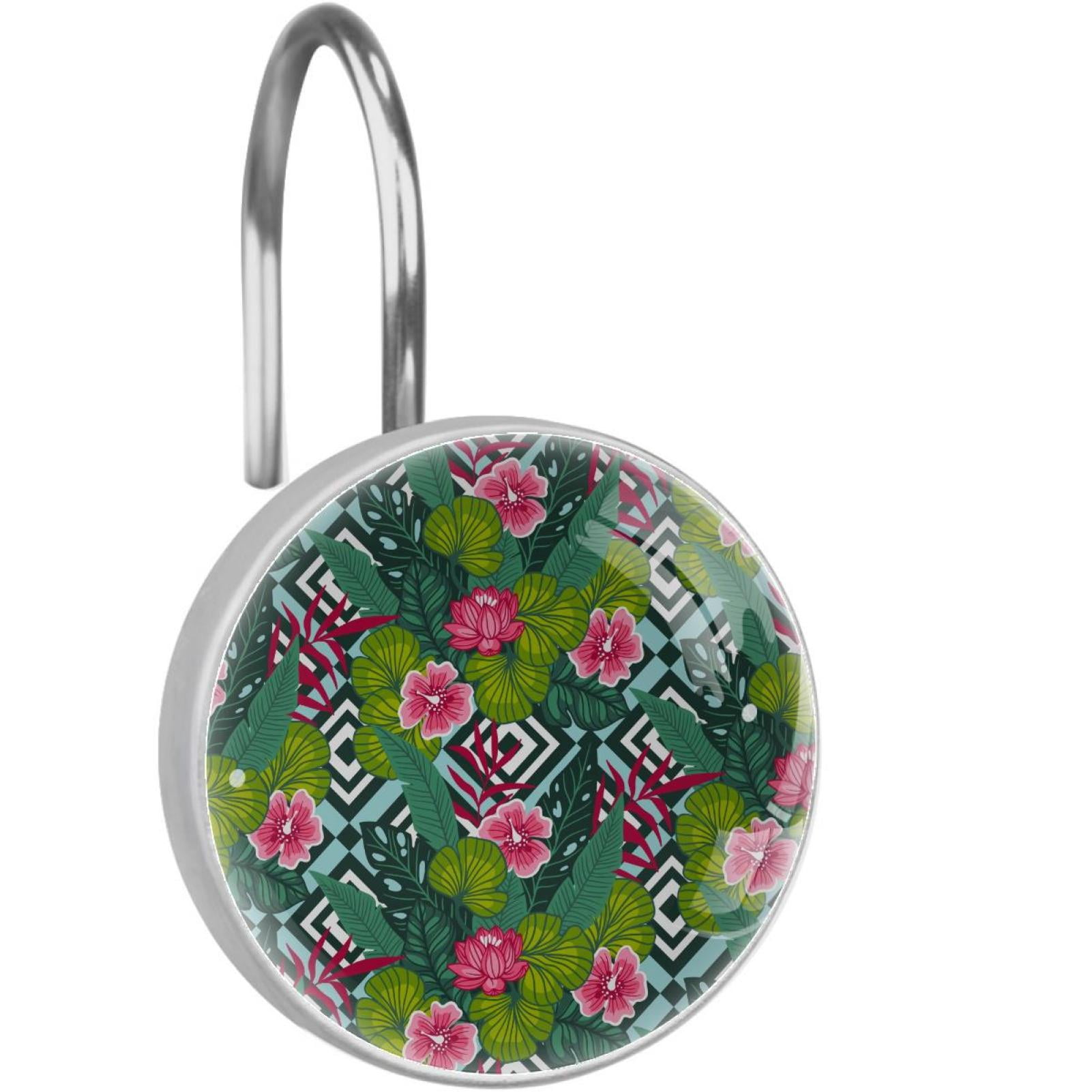 Tropic Hibiscus Flower Shower Curtain Hooks（Set of 12）for Home Hotel ...