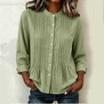 thumbnail image 2 of CHGBMOK Women's Fall Tops Crew Neck Long Sleeve Shirts with Button Down Casual Pleated Blouses, 2 of 6