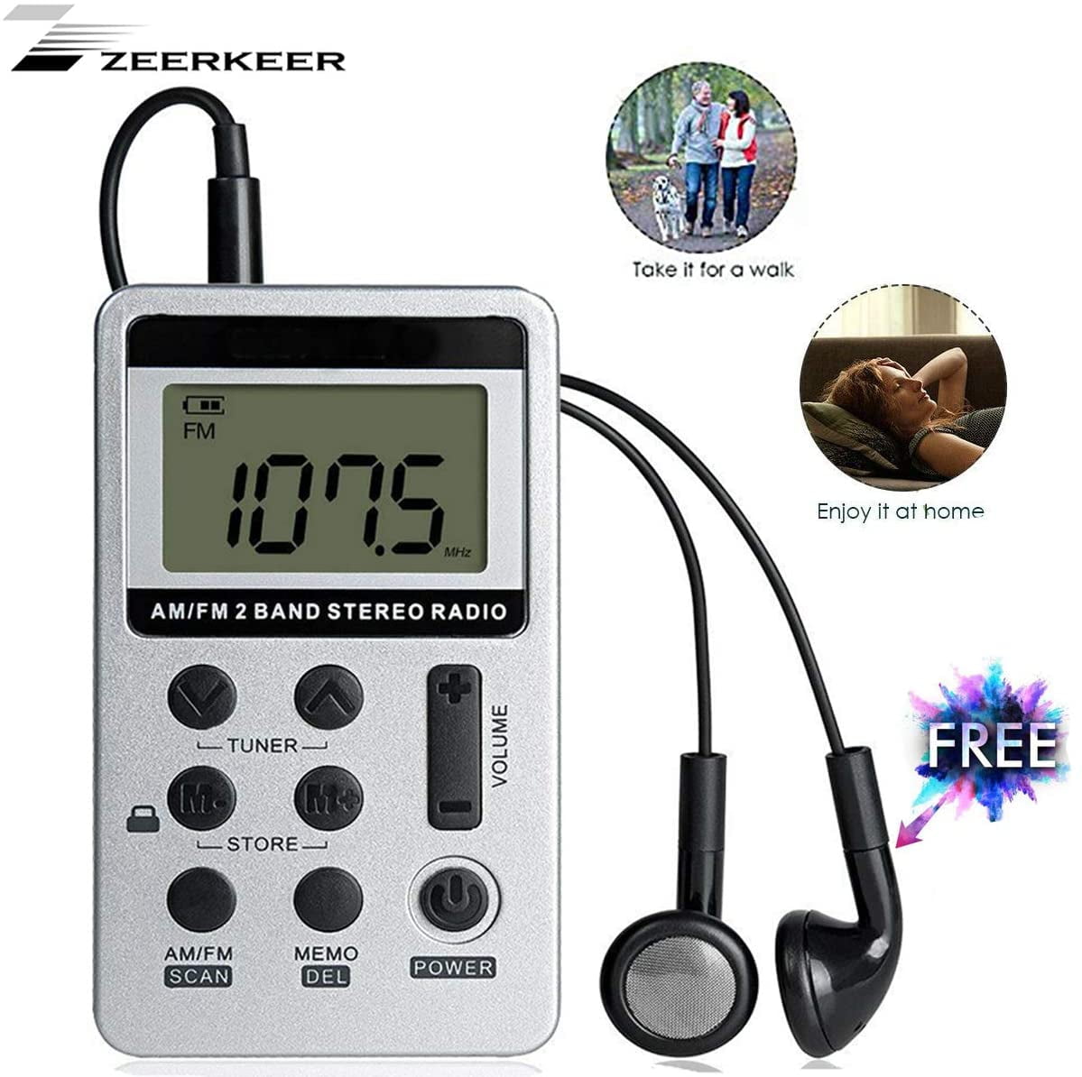 JEUJUG Radio Portable AM FM Digital Radios Clock Radio With Bluetooth 5 Watts Loud Speaker Rechargeable AM FM Radios Plug In Wall Battery Operated Best Reception For Home Outdoor Great Retro