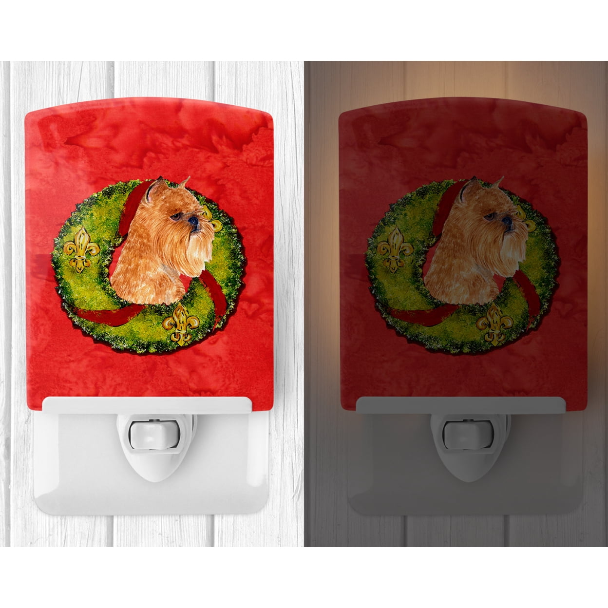 Caroline's Treasures SS4183CNL Brussels Griffon Cristmas Wreath Ceramic Night Light, 6x4x3", multicolor
