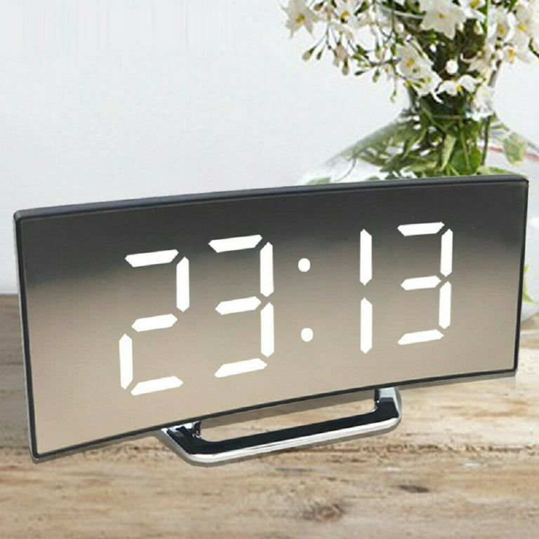 Digital Clock Large Displayl & Numbers, LED Electric Alarm Clocks Mirror  Surface with Diming Mode, 2 Levels Brightness, USB Ports/Battery Powered