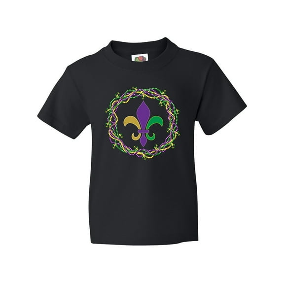 Inktastic Mardi Gras Fleur de Lis Beads Youth T-Shirt