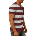 thumbnail image 7 of Yifymode Men's V Neck Short Sleeve T-Shirt, Wide Horizontal Stripe Print Chest Pocket Casual Top Wine L, 7 of 7
