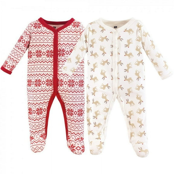 Hudson Baby Baby Cotton Snap Sleep and Play 2pk, Reindeer, 0-3 Months