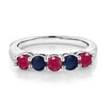 thumbnail image 2 of Gem Stone King 925 Sterling Silver Red Ruby and Blue Sapphire 5-Stone Wedding Anniversary Band Ring for Women (1.25 Cttw, Gemstone July Birthstone, Size 6), 2 of 3