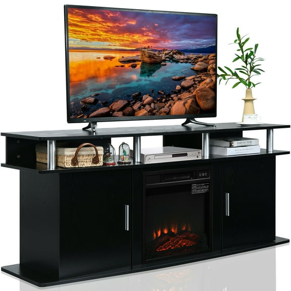 Gymax 63'' Fireplace TV Stand W/18'' 1400W Electric Fireplace up to 70'' Black