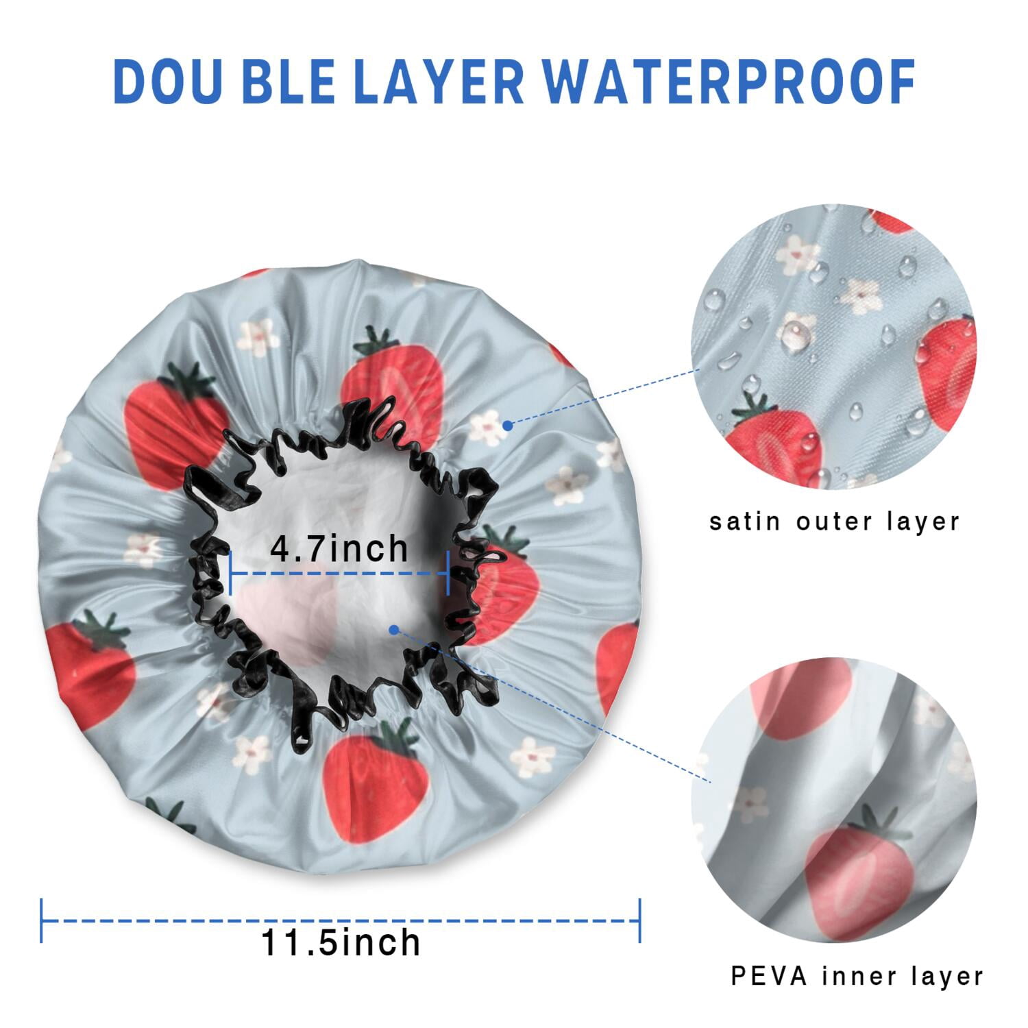Shower Caps,Strawberry Plants Fruit Flower Waterproof Shower Cap for Women 4 Pieces,Double Reusable Hair Cover for Shower PEVA Elastic Stretch Hem