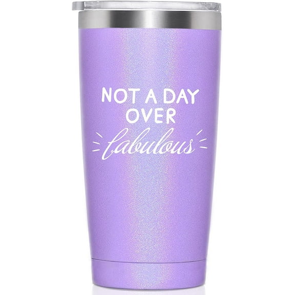 Not A Day Over Fabulous - 20 Oz Stainless Steel Insulated Tumbler Cup with Lid- 21st 30th 40th 50th 60th 70th Birthday Gifts for Women Her Mom Grandma Friend Gift Ideas (Violet)