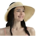 thumbnail image 2 of SUN CUBE Sun Visor Hats Women, Straw Beach Hats for Women, Wide Brim Summer Ponytail Hat, Packable Rollup Visor, Travel Foldable UV Protection Sunhat - Beige, 2 of 8